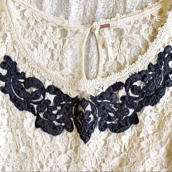 (4 for $20) FREE PEOPLE Boho Ivory Lace PeplumTop Sz S - Picture 7 of 12